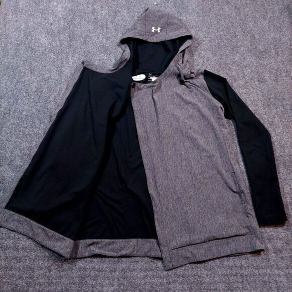 Under Armour‎ Womens XS Transit Wrap Jacket Loose Hooded Full Zip Black Gray - Picture 3 of 11